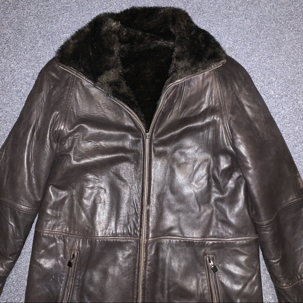 reversible genuine leather and fake fur coat